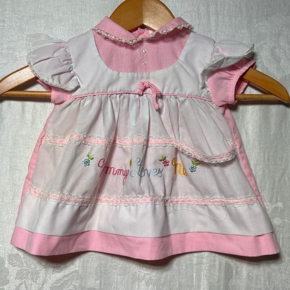 Cradle Togs Vintage Baby Dress Pink Lace White Apron Mommy Loves Me